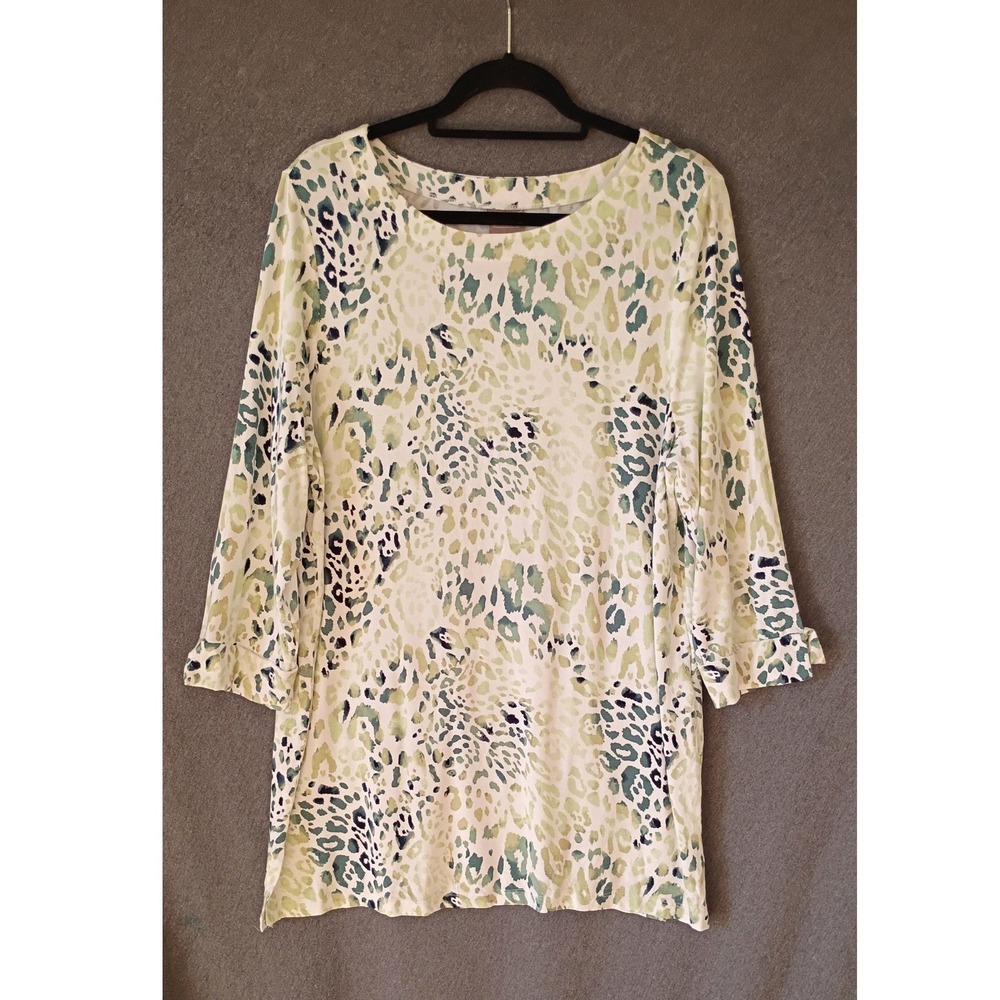 Chicos Watercolor Leopard Print Tunic Top Modal Soft 3/4 Sleeve XL Casual